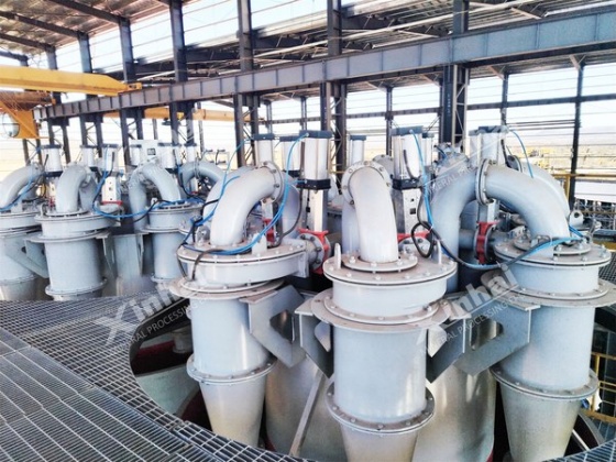 Hydrocyclone cluster at a spodumene plant in Zimbabwe