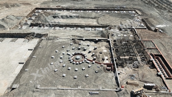 Aerial view of concentrator foundations under construction in Kazakhstan