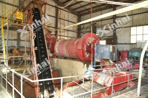 Ball mill and feeder inside the mill building